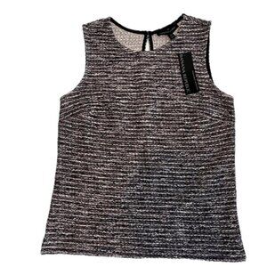 NWT! Banana Republic Lurex Stripe Tweed Sleeveless Burgundy Cream Black Size XS